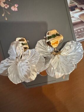 a new day White Petal Drop Earrings with Gold Accents - Women Jewelry